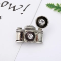 Detail shot of vintage camera brooch with zinc alloy silver finish and clear rhinestones - 4# Retro Camera