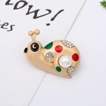 Macro shot of cute snail brooch with white imitation pearl and colorful enamel details - 8# Gold Snail