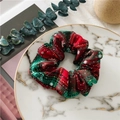 Chouchou de Noël avec motif à carreaux rouge et vert et imprimés flocons de neige - Colorblock Rouge Vert Flocon Doré - Style 3