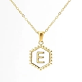 18K gouden zeshoekige ketting met reliëf hoofdletter E op een witte inleg - Met ketting / Goud - Letter E