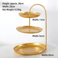 Modern 3-tier gold metal fruit tray and jewelry display stand with dimensions and size info - C16-JS-3-Tier Tray (Gold)