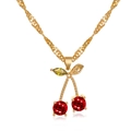Collier doré avec pendentif cerise rouge et feuille en cristal vert olive scintillant - Collier Cerise en Cuivre Or KC (9580)