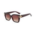 Fashionable dark brown square cat-eye sunglasses with gradient brown lenses and gold accents - Tea Frame Gradient Tea Lens