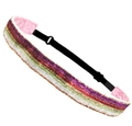 Sparkly multi-color striped elastic headband with glitter fabric and pink padding - Colorful Stripes