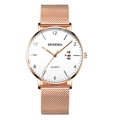 Minimalistische ultraflache Uhr in Roségold mit Mesh-Armband und Datumsanzeige - Roségoldenes Netzarmband Roségoldgehäuse Weißes Zifferblatt