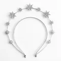 Baroque silver halo headband with double-layered rhinestones star motifs for brides - Silver