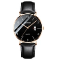 Slim rose gold quartz watch with black dial and genuine leather strap for men - Black Leather Strap Rose Gold Case Black Dial