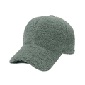 Detailed 45-degree side view of a sage green plush faux lamb wool baseball cap - Green