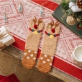 Winter coral fleece Christmas socks featuring brown reindeer antlers and white snowflake patterns - One Size / Bell Reindeer