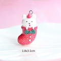 Macro shot of resin Christmas bear in red stocking charm with glitter, size 1.8x3.1cm - Style 8-Bear in Christmas Stocking