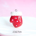 Detail view of 2.3x2.7cm red resin Christmas glove pendant with colorful dots and hook - Style 14-Red Mitten with Colorful Dots