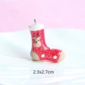 Detailed view of red resin Christmas stocking pendant with elk head and white polka dots - Style 3-Reindeer Christmas Stocking