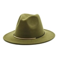 Détail du chapeau fedora en laine vert armée avec ruban noir et boucle dorée - M (56-58cm) / Vert Militaire