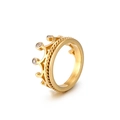 Elegant gold crown ring with sparkling zircons and twisted rope textured band - US 7 / Gold (KR47875-K)