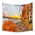 Bohemian fall sunset landscape tapestry featuring golden birch trees and lake scenery - 73X95CM (Cross-border Brushed) / Lakeside Autumn Sunset (SL07-15)