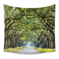 Bohemian forest path wall tapestry with green oak trees and scenic country road landscape - 73X95CM (Cross-border Brushed) / Oak Tunnel Mystery (SL07-17)