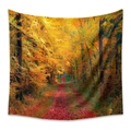 Arazzo bohémien con sentiero forestale autunnale e foglie dorate per decoro camera - 180x230cm (Tessuto Spazzolato) / Sentiero nella foresta autunnale(SL07-26)