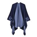 Detail of reversible blue knitted shawl showing floral jacquard pattern and texture - 135x155cm / Double-Sided Large Floral Deep Blue