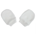 Detailed close-up showing the soft white knitted texture of newborn baby scratch mittens - White