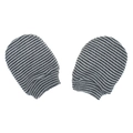Detail of grey and black striped infant mittens with elastic cuffs on a white background - Black and White