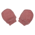 Detailed view of red and white striped knit baby mittens with elastic ribbed cuffs - Red White