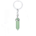 Natural green crystal hexagonal column pendant keychain with polished metal ring for women - Green Aventurine
