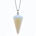 Macro detail of hexagonal opal gemstone pendant with silver cone-shaped setting on white background - Small 21MMX14MM / Opal Style (Small)