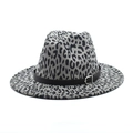 Gray leopard print wool fedora hat with a flat brim and black leather belt decoration - M (56-58cm) / Gray