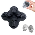 Black silicone ice cube tray set creating four skull shaped cubes on white background - New 4-Cavity Skull Ice Tray Black