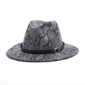 Detailed close-up of grey snakeskin pattern wool fedora with black leather belt buckle - M(56-58cm) / Dark Gray