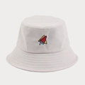 Close-up of watermelon ice cream embroidery and reinforced stitching on beige bucket hat - M(56-58cm) / Beige