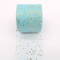 Blue tulle roll with gold star sequins for DIY hair bows and party decoration - Sky Blue