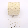 Beige tulle ribbon roll with gold glitter stars for DIY bows and hair accessories - Beige