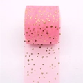Pink tulle ribbon roll with gold star pattern for DIY hair accessories and dresses - Watermelon Red