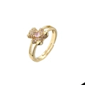Verstellbarer goldener Bärenring mit rosa Herz-Zirkonia und funkelnden Kristallen - Einstellbar Offen / Gold mit rosa Zirkonia