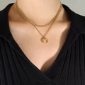 Collana a doppio strato placcata oro 18K con ciondolo a corno e catena a maglie spesse - Collana a Doppio Strato con Luna Oro