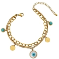 Elegant gold double-layered evil eye bracelet with green beads and gold charms for women - Blue Eye Bracelet