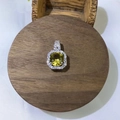 Detailed view of square yellow crystal pendant with pavé cubic zirconia on wooden stand - Golden Yellow (Single Pendant)