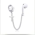 Silver stainless steel anti-lost earring for wireless earbuds with a cross pendant - Style 3 Ear Cuff Cross