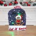 Blue LED knitted Christmas hat with reindeer pattern and 'Let it snow' text on wood - Navy New Reindeer