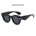 Modische schwarze Rundrahmen-Sonnenbrille mit eleganten goldenen Akzenten am Scharnier - Schwarz (BLACK/BLACK)