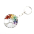 Detail of Tree of Life keychain featuring colorful natural stone chips and silver metal wire - Rainbow Crystal