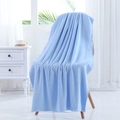 Soft light blue coral fleece bath towel with elegant wavy edges on wooden chair - 70*140cm / Blue