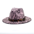 Fedora-Hut mit rosa Schlangenmuster, Leopardenband und Schnalle auf weißem Grund - M (56-58cm) / Rosa