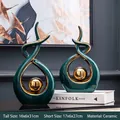 Set di vasi astratti in ceramica verde e oro, decorazioni minimaliste per interni moderni - Verde Oro (Combinazione Alto e Corto)