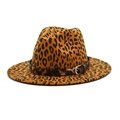 Close-up of leopard print fedora hat featuring a stylish metal belt buckle detail - M (56-58cm) / Khaki
