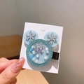 Blue Mickey-shaped hair clip with liquid glitter and snowflake sequins detail - 983-15 Blue Quicksand Mouse Head Clip