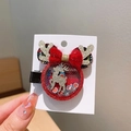 Red reindeer Christmas hair clip with glitter antlers and plaid ears in hand - 983-17 Reindeer Mouse Head Quicksand Clip