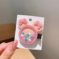 Pink mouse ears hair clip for girls with glitter bow and colorful flowing sequins - 983-16 Pink Quicksand Mouse Head Clip