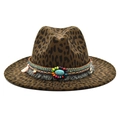 Dettaglio cappello fedora leopardato con perline colorate e ciondolo moneta turchese - M(56-58cm) / Verde Militare